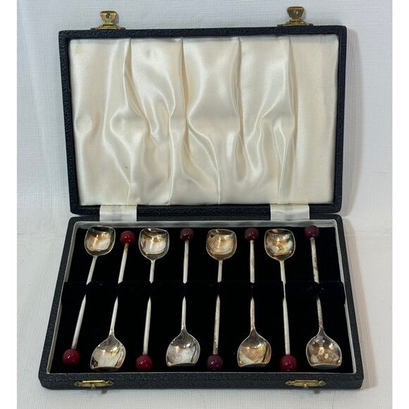 Art Deco Red Cherry Bakelite Muddler Stirrer Cocktail Spoons Set of 8 England - Picture 3 of 15